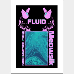 Retrowave cat music poster | Fluid cat musician cover | Purple DJ Feline Posters and Art